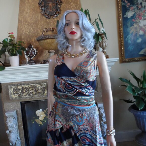 Scalan Theodore 100% Silk Blue Multi Jumpsuit w/Front Wrap Detail Size US 4 - Picture 4 of 16